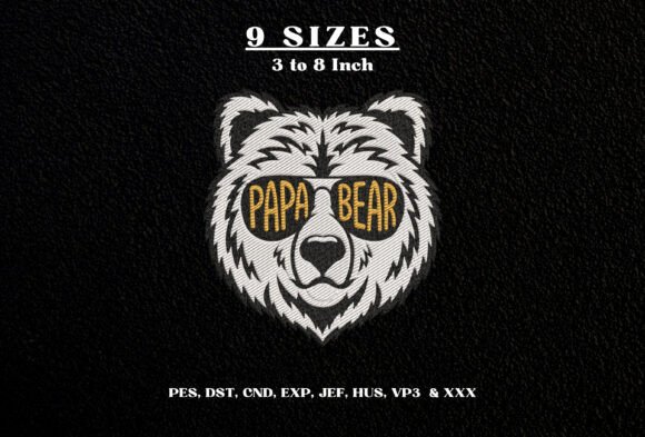 Papa Bear Sunglasses Machine Embroidery