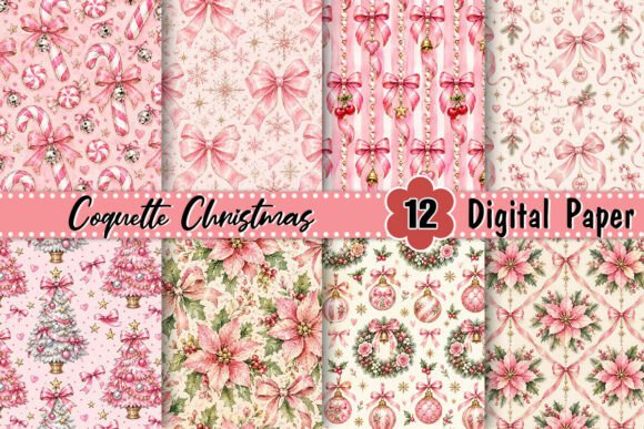 Pink Christmas Coquette Digital Paper