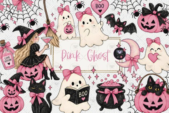 Pink Halloween Ghost Clipart