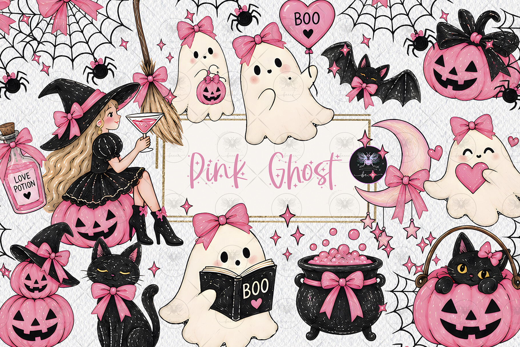 Pink Halloween Ghost Clipart