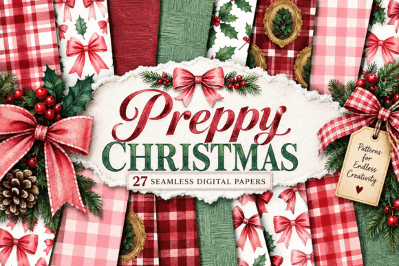 Preppy Christmas Seamless Pattern