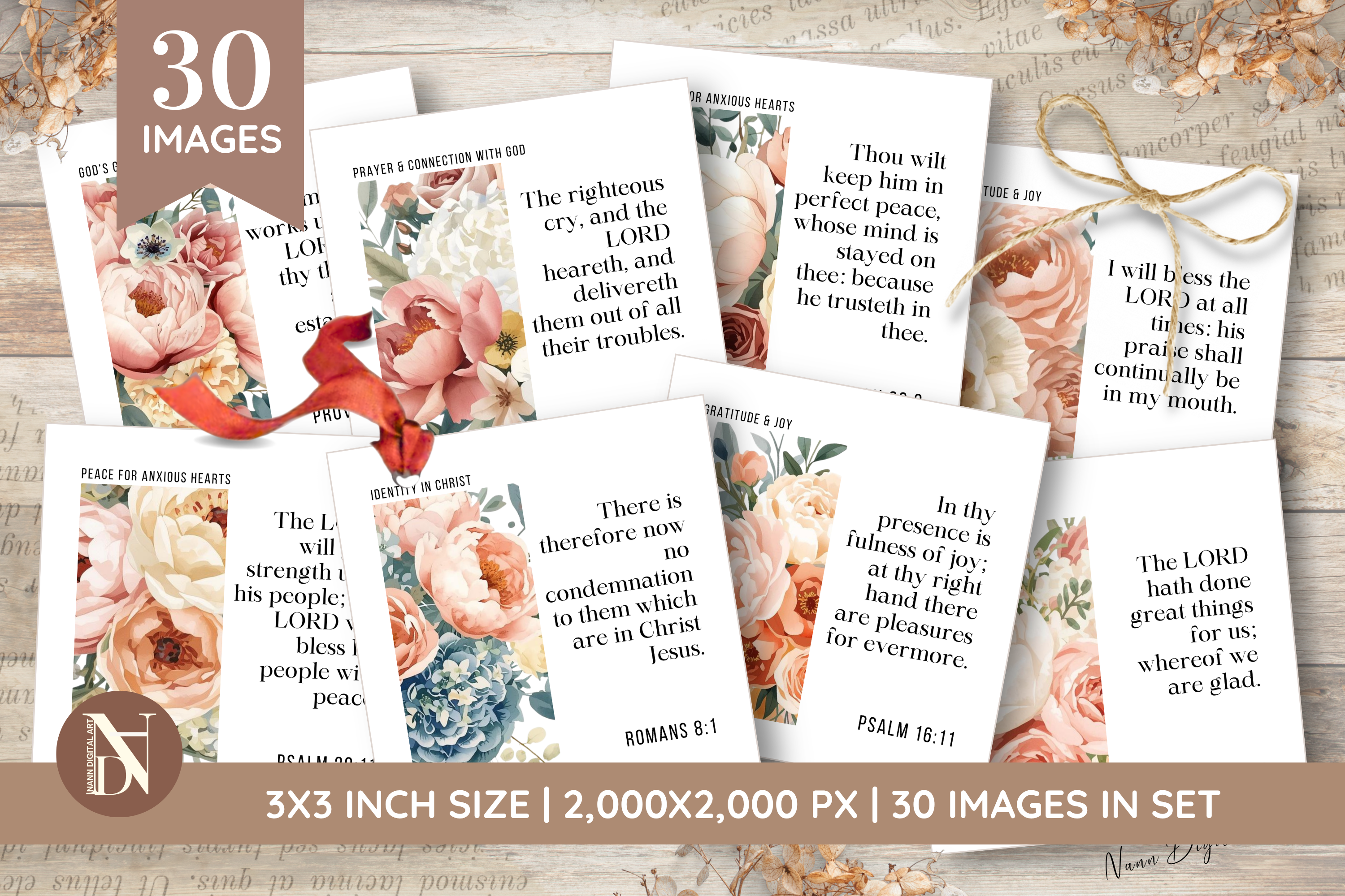 Printable 30 Floral Scripture Cards Set