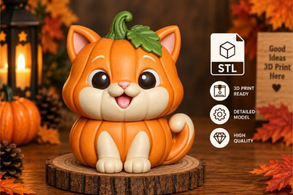 Cute Cat Pumpkin Halloween STL – Kawaii 3D Printable Decor Model - Image 12