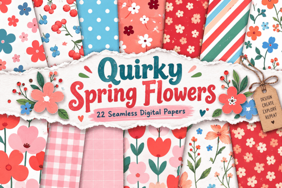 Quirky Spring Flowers Digital Papers