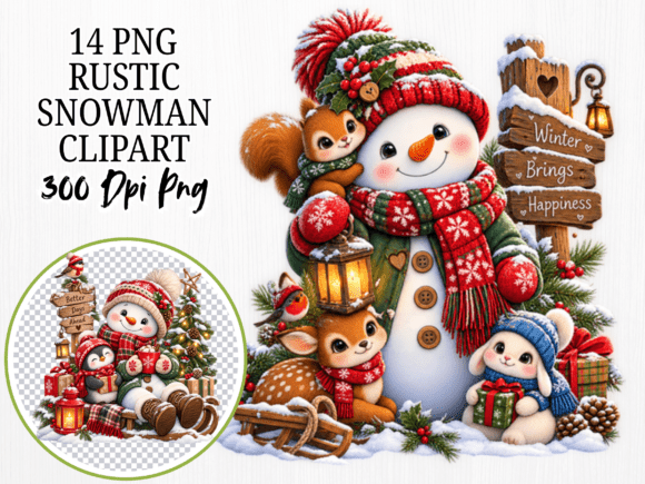 Rustic Snowman Clipart, Christmas Snowma