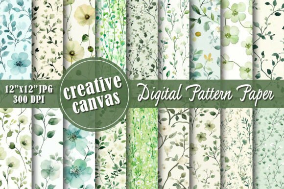 Sage Green Floral Seamless Patterns