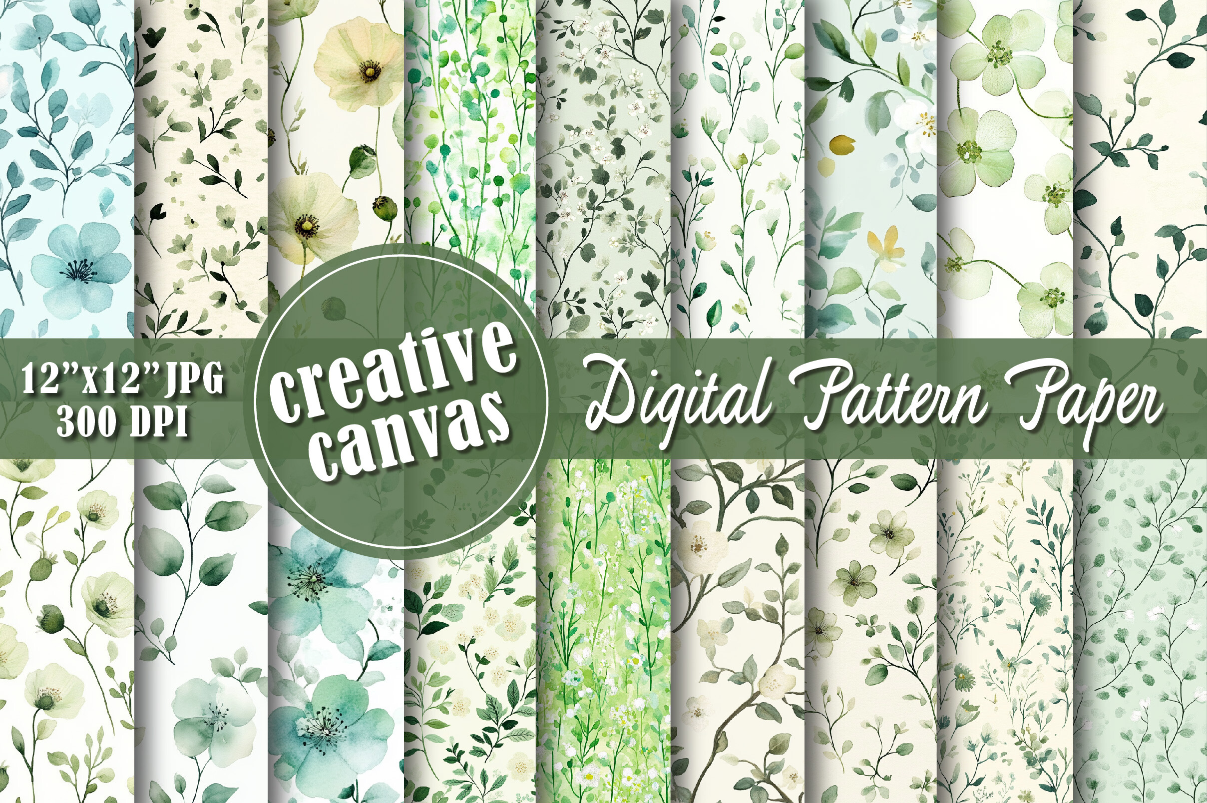 Sage Green Floral Seamless Patterns