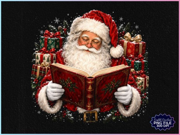 Santa Reading Book Christmas PNG
