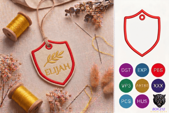 Shield Bag Tag Embroidery Design