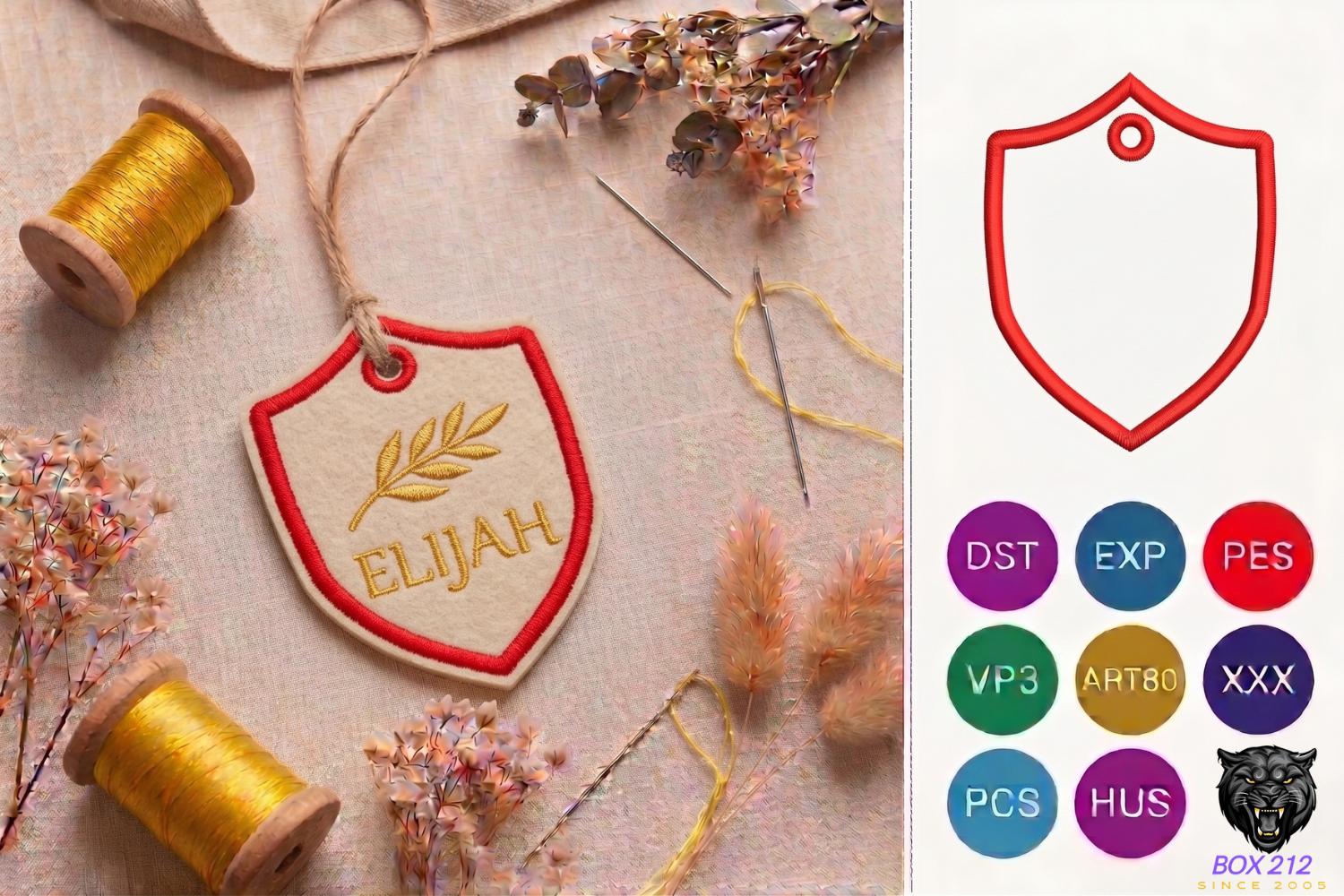 Shield Bag Tag Embroidery Design