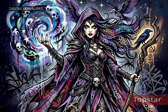 Spooky Witch Halloween Graffiti Wall Art