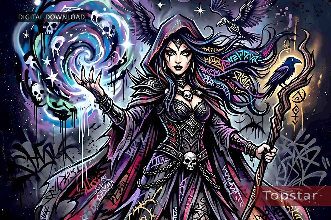 Spooky Witch Halloween Graffiti Wall Art