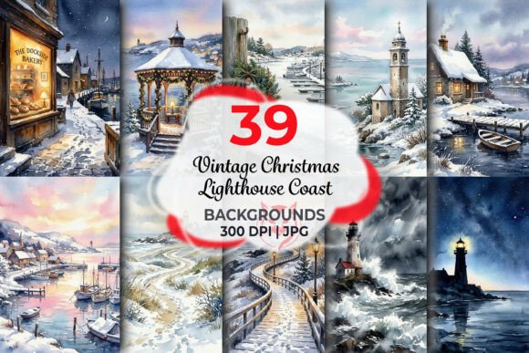 Vintage Christmas Lighthouse Coast