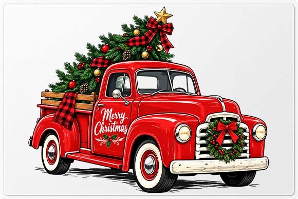 Vintage Christmas Truck PNG