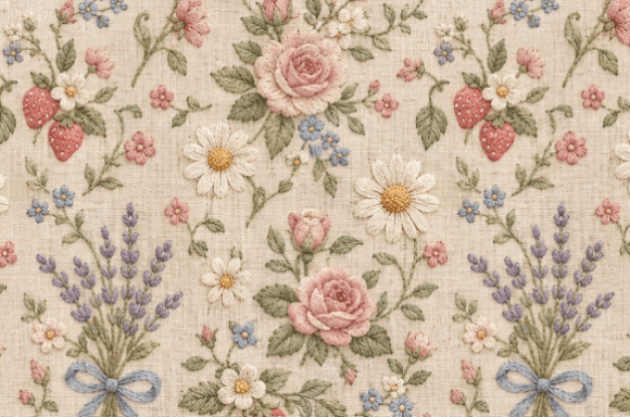 Vintage Embroidered Floral Tapestry Seam