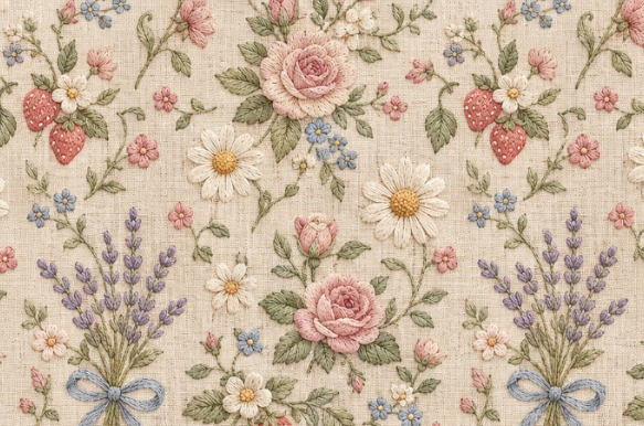 Vintage Embroidered Floral Tapestry Seam