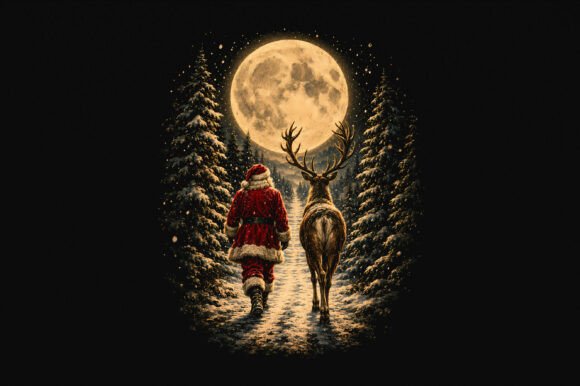 Vintage Santa Reindeer Christmas PNG