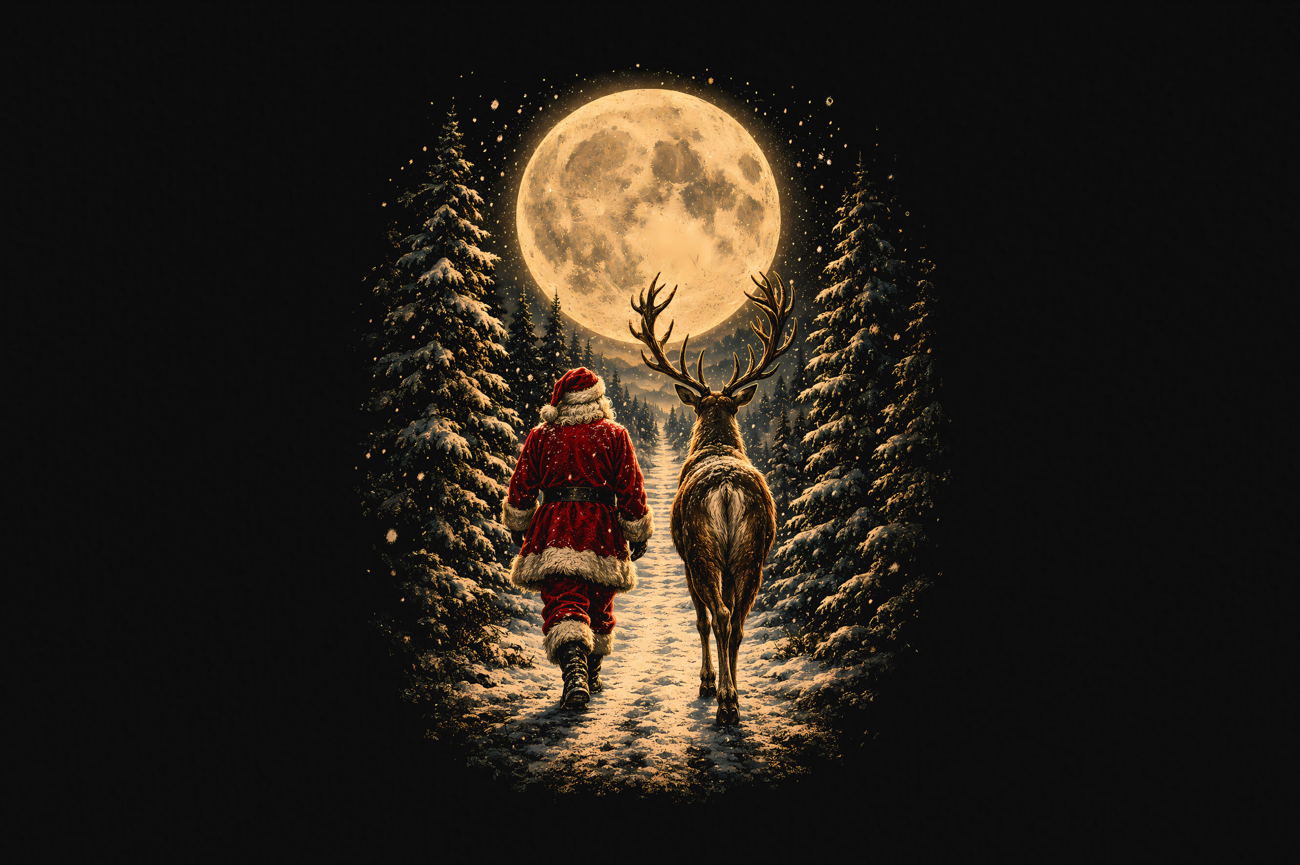 Vintage Santa Reindeer Christmas PNG