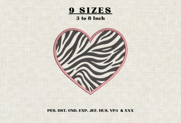 Zebra Heart Animal Print Embroidery DST