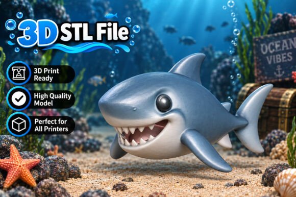 Cute Shark STL File 3D Printable Ocean Figurine for Desk Decor & Gifts - Image 1