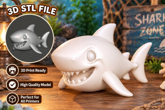 Cute Shark STL File 3D Printable Ocean Figurine for Desk Decor & Gifts - Image 3