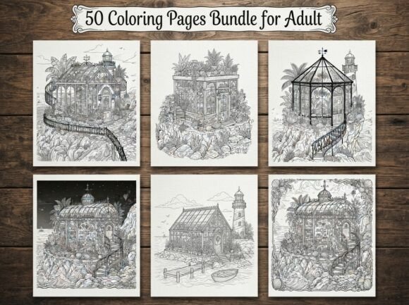 50 Miniature Seaside Greenhouse Coloring