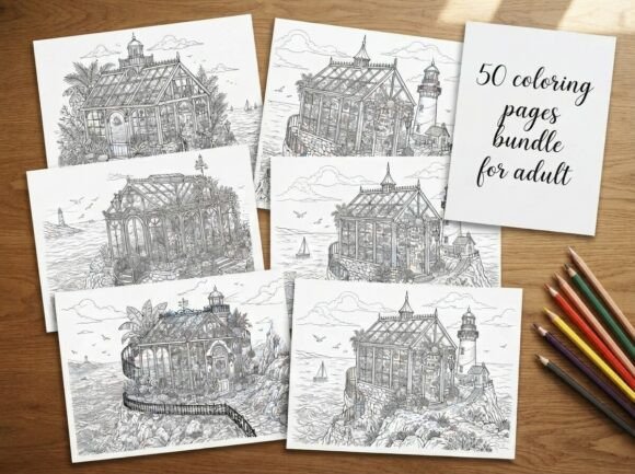 50 Miniature Seaside Greenhouse Coloring