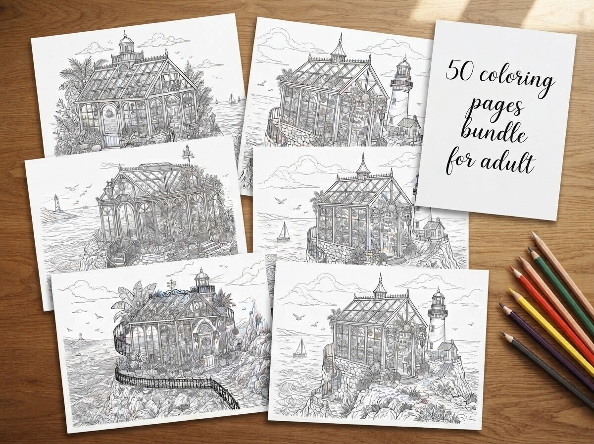 50 Miniature Seaside Greenhouse Coloring
