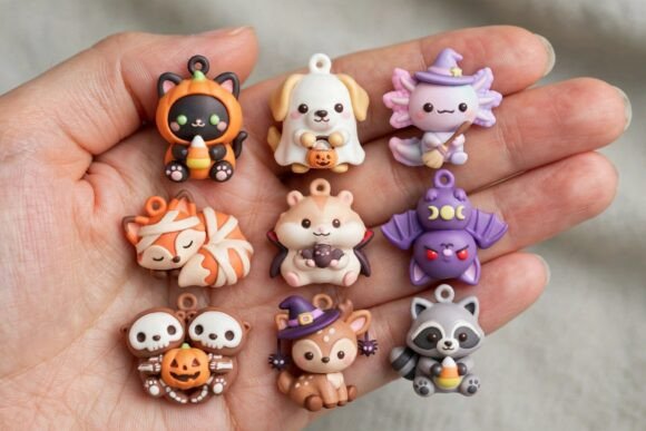 9 Halloween Animal Charms 3D STL GLB Bundle - Cute 3D Printable Keychain Models - Image 1
