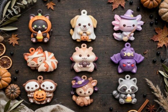 9 Halloween Animal Charms 3D STL GLB Bundle - Cute 3D Printable Keychain Models - Image 3