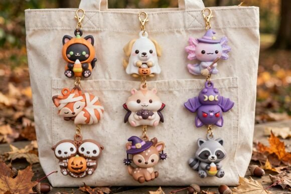 9 Halloween Animal Charms 3D STL GLB Bundle - Cute 3D Printable Keychain Models - Image 4