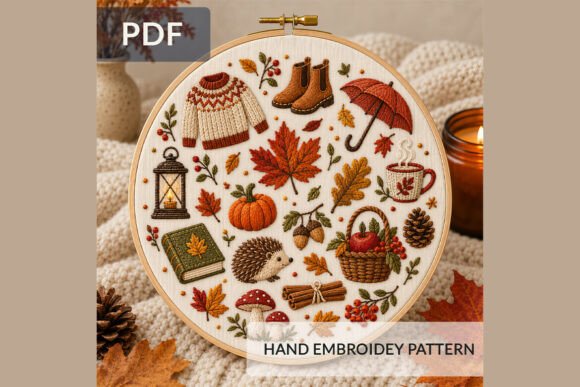 Autumn Embroidery Pattern, Cozy Fall Mot