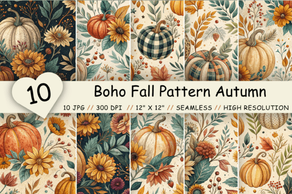 Boho Fall Pattern Autumn Digital Paper