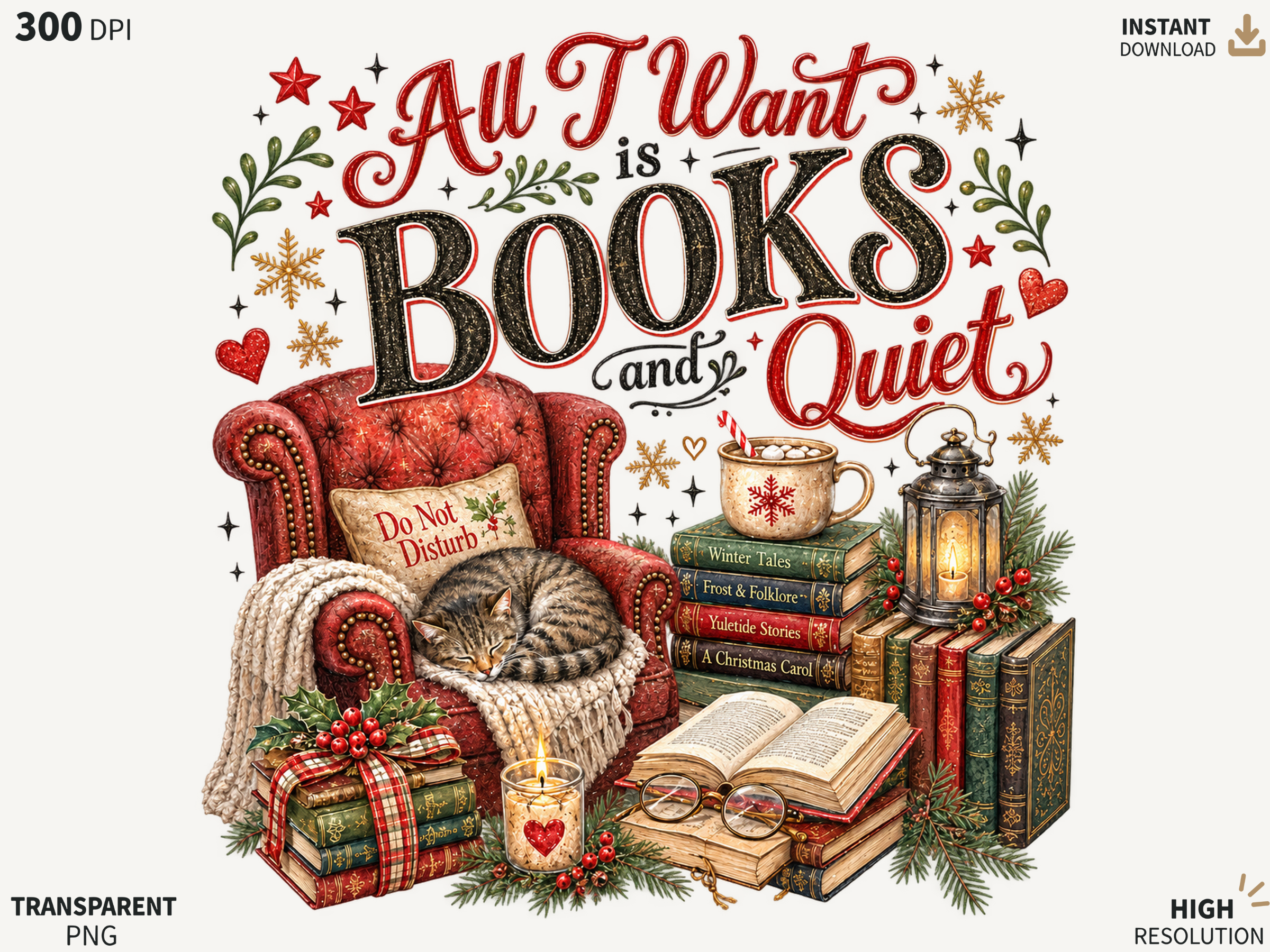 Book Lover Christmas Reading PNG