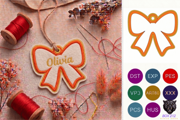 Bow Bag Tag Embroidery Design