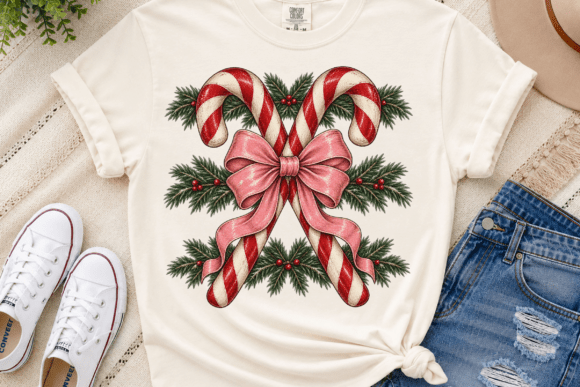 Christmas Candy Cane Bow PNG Shirt