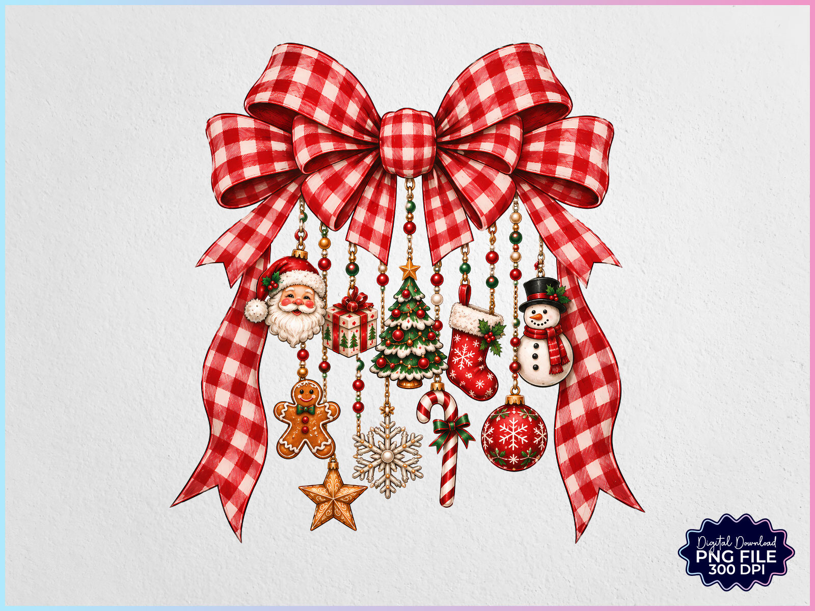 Christmas Gingham Coquette Bow PNG