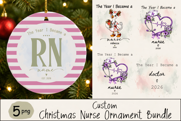 Christmas Nurse Ornament Png Bundle Graphics