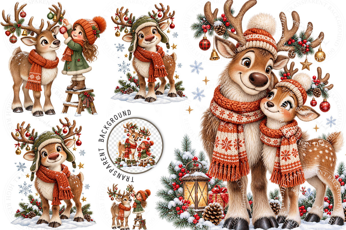 Christmas Reindeer Clipart PNG Bundle
