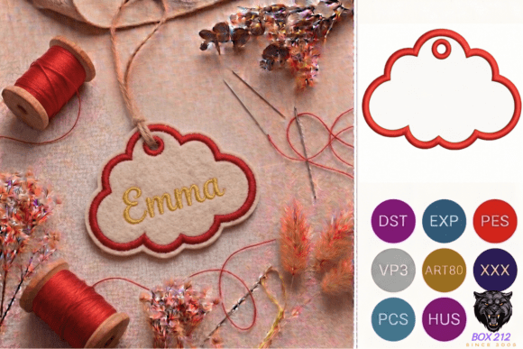 Cloud Bag Tag Embroidery Design