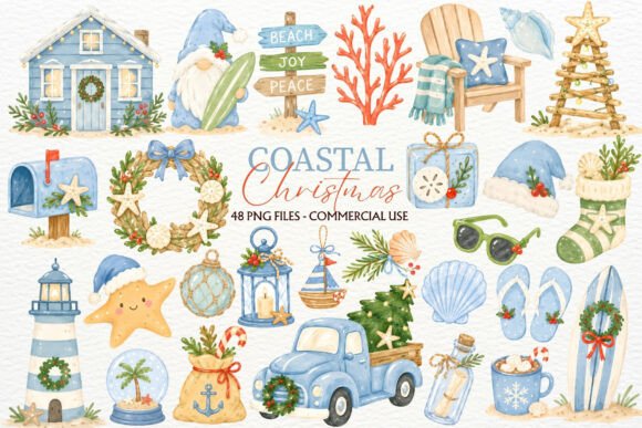 Coastal Christmas Clipart Winter Beach