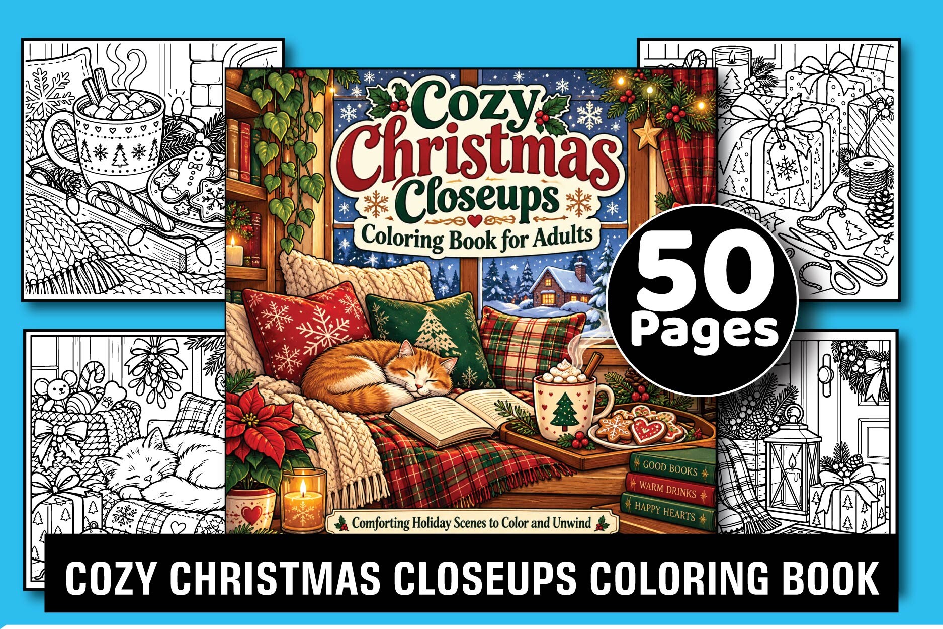 Cozy Christmas Closeups Coloring Book
