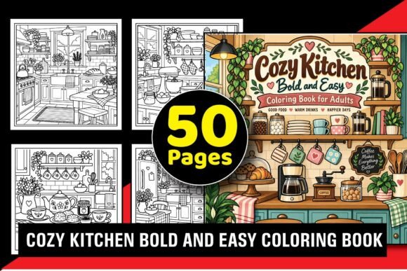 Cozy Kitchen Bold & Easy Coloring Book