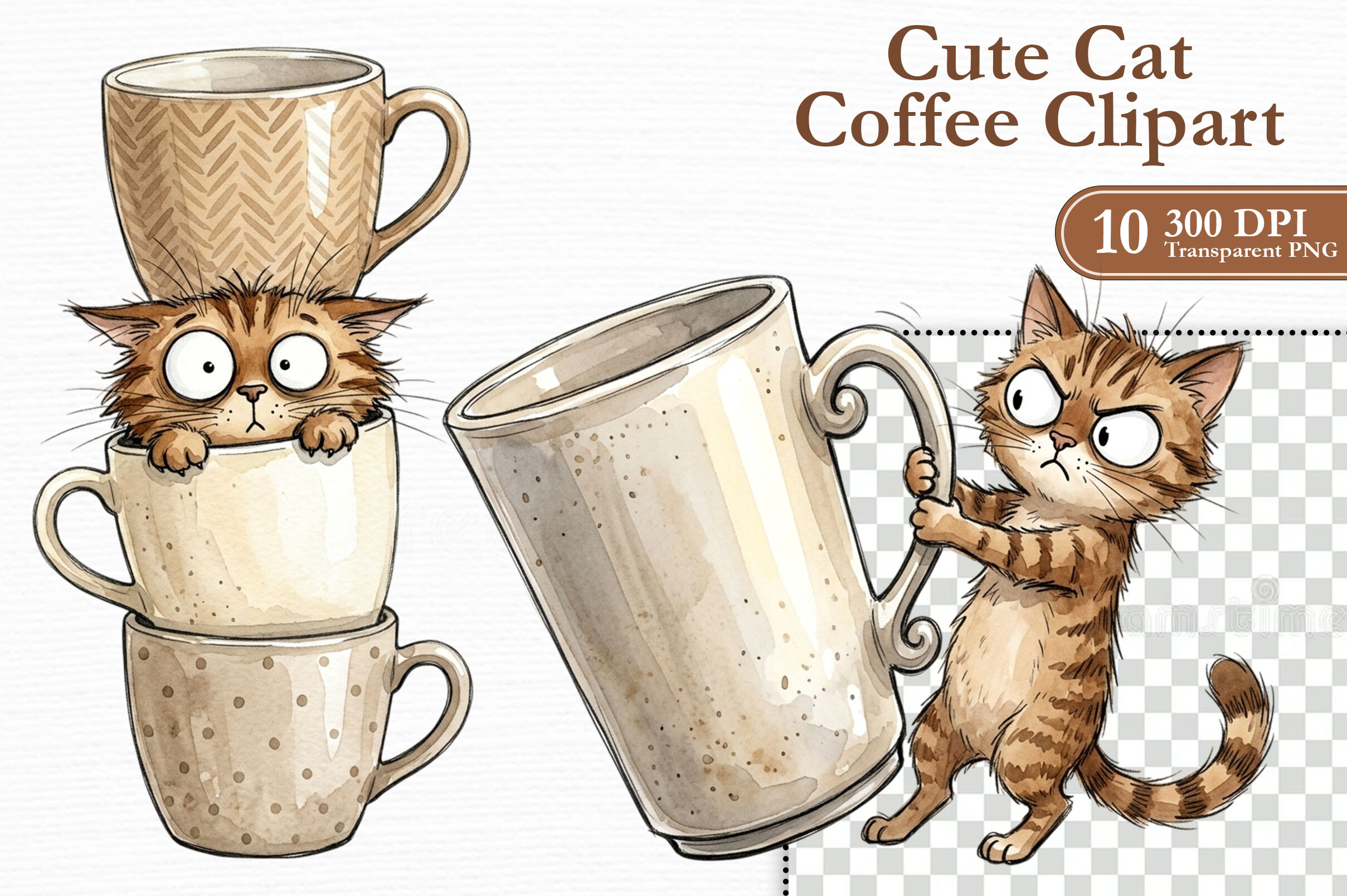 Cute Cat Coffee Clipart PNG