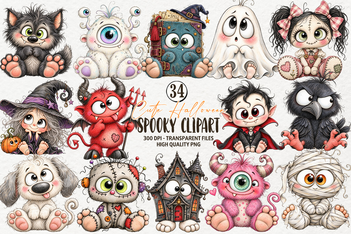 Cute Halloween Spooky Characters Clipart