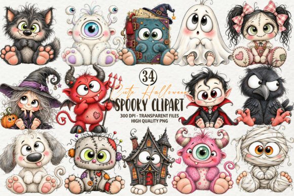 Cute Halloween Spooky Characters Clipart Graphic Illustrations By Cat Lady