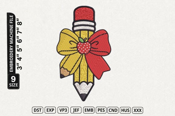 Cute Pencil Bow Embroidery