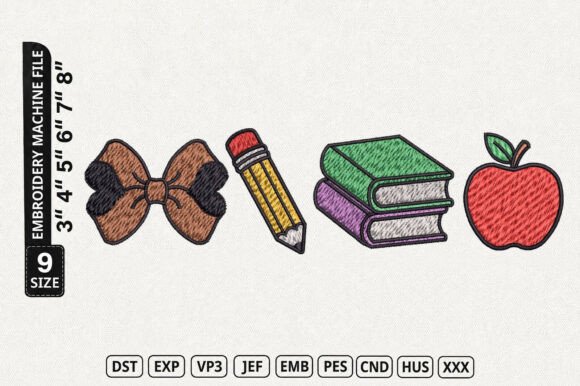 Cute School Icons Embroidery Design