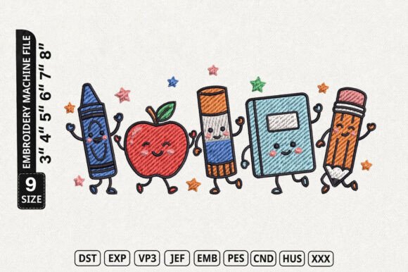 Cute School Supplies Embroidery Design