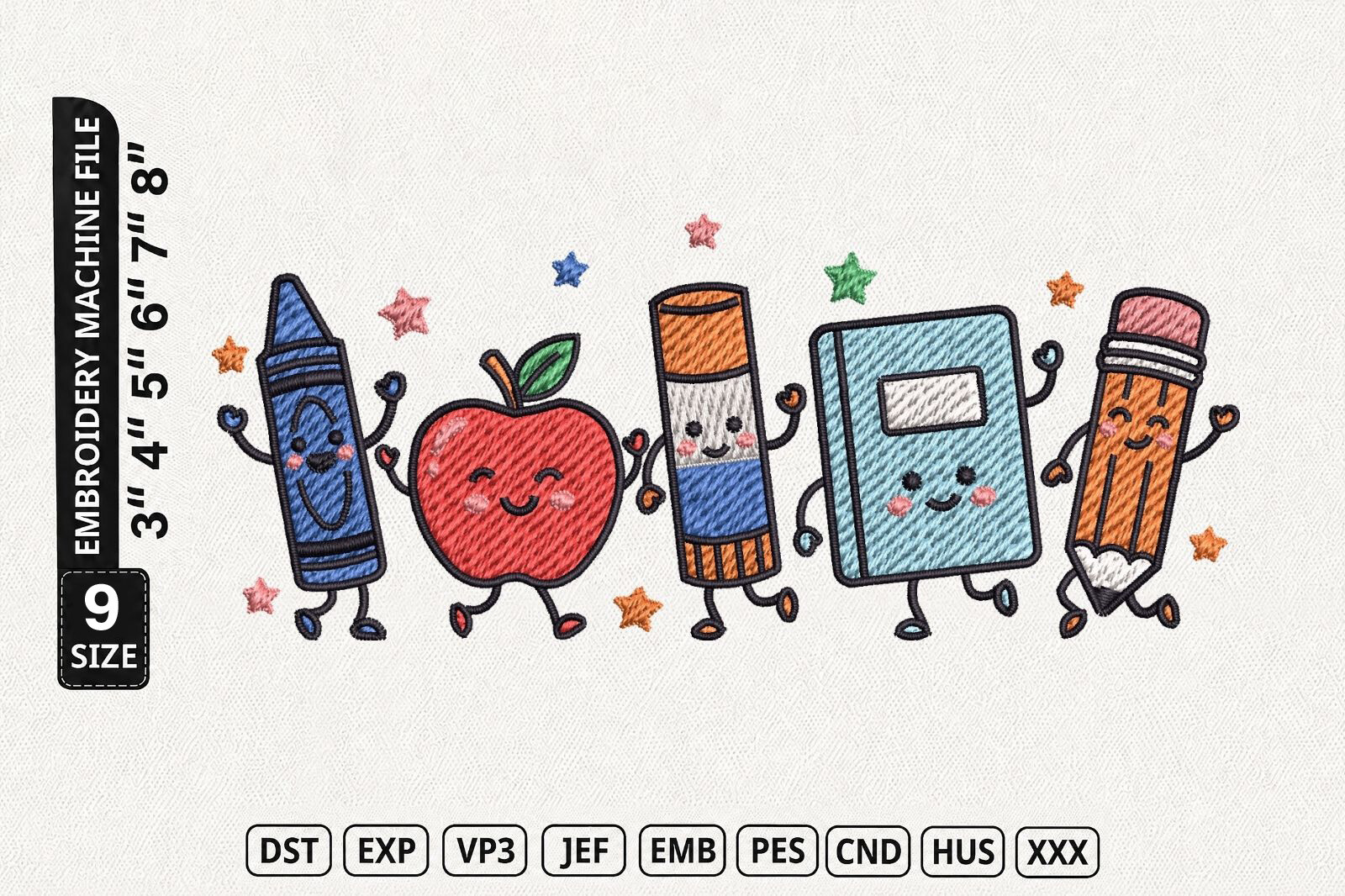 Cute School Supplies Embroidery Design